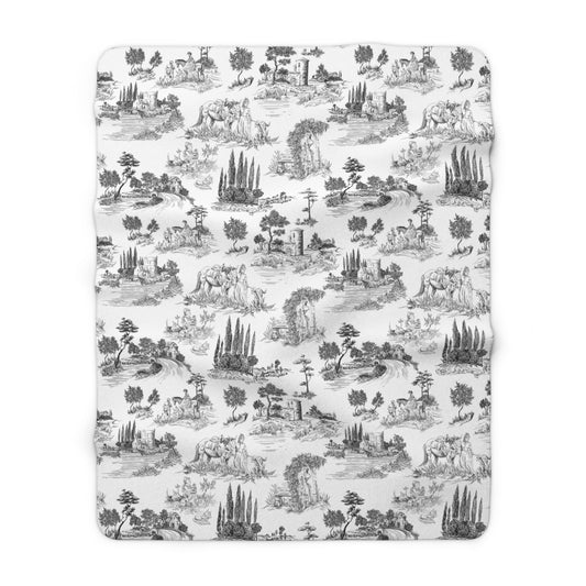Toile de Jouy Black Fleece Lined Blanket