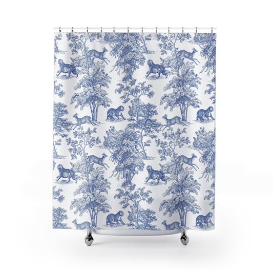 Blue Tiger Jungle Toile Shower Curtain