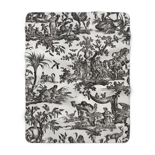 Antique Toile de Jouy Fleece Lined Blanket