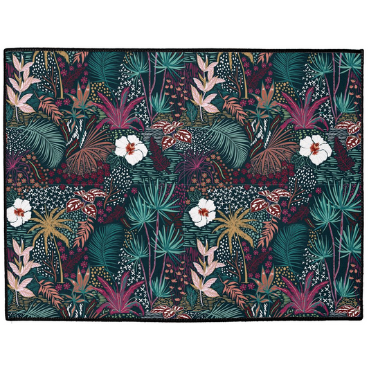 Dark Jungle Indoor/Outdoor Floor Mat Black Floral
