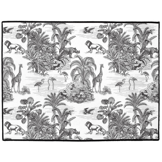 Lion Jungle Indoor/Outdoor Floor Mat Black Toile de Jouy