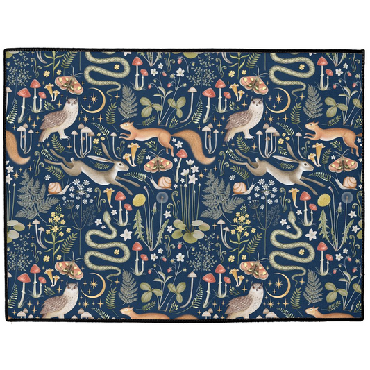 Enchanted Woodland Indoor/Outdoor Floor Mat Navy Blue Forest Animals