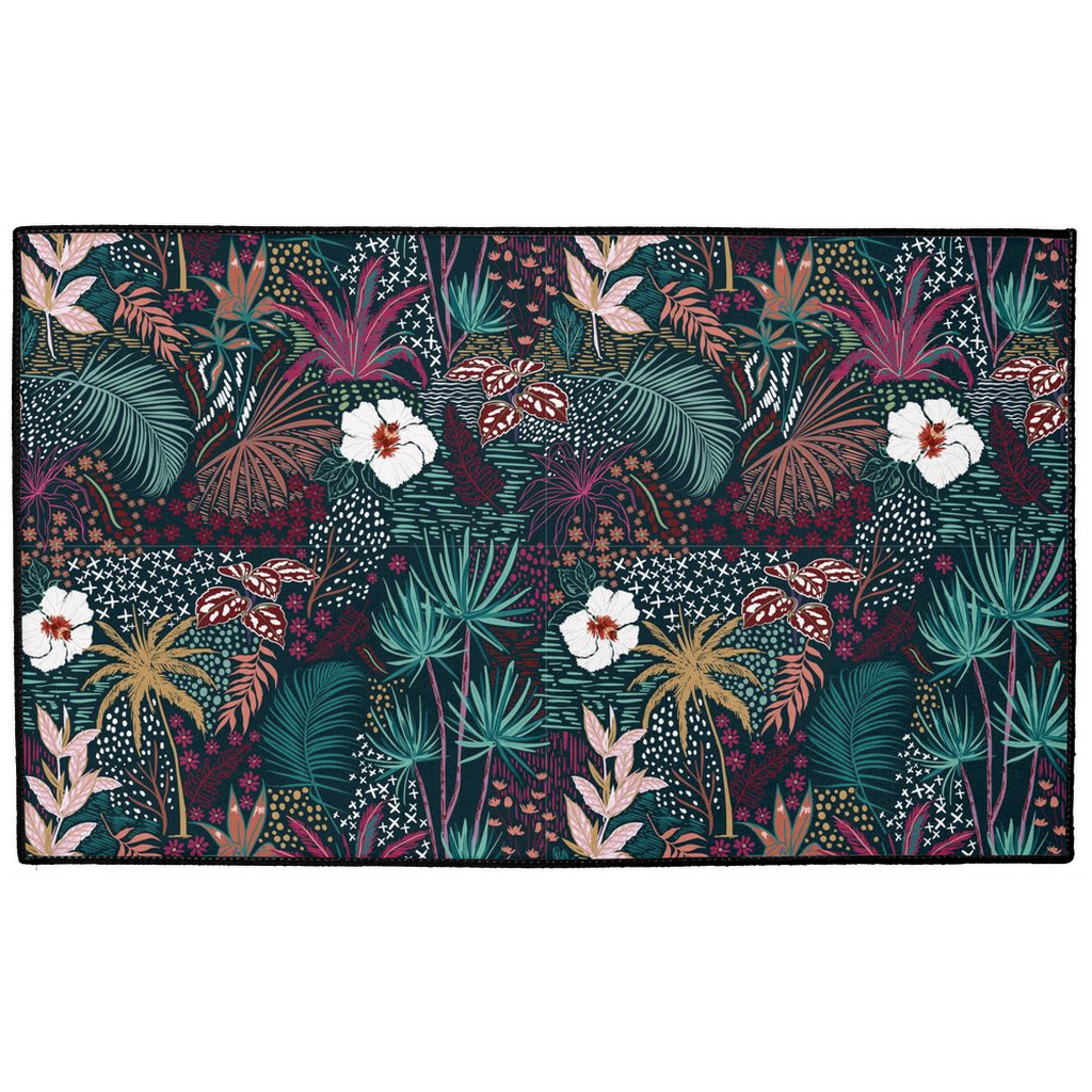 Dark Jungle Indoor/Outdoor Floor Mat Black Floral