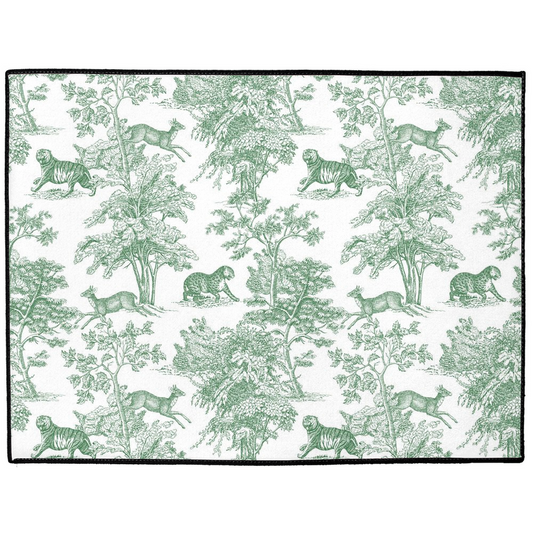 Chinoiserie Indoor/Outdoor Floor Mat Green Toile de Jouy Tiger