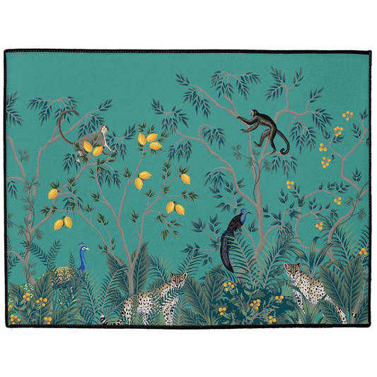Chinoiserie Jungle Indoor/Outdoor Floor Mat Teal Green