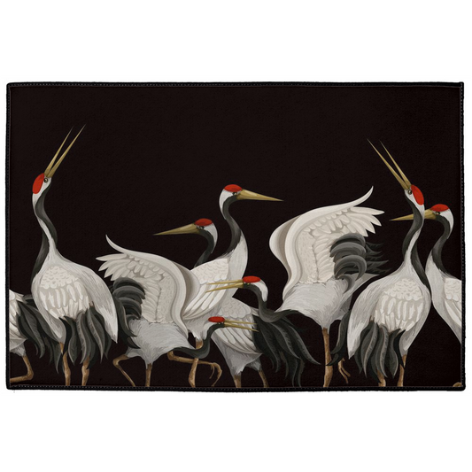 Japanese Heron Indoor/Outdoor Floor Mat Black