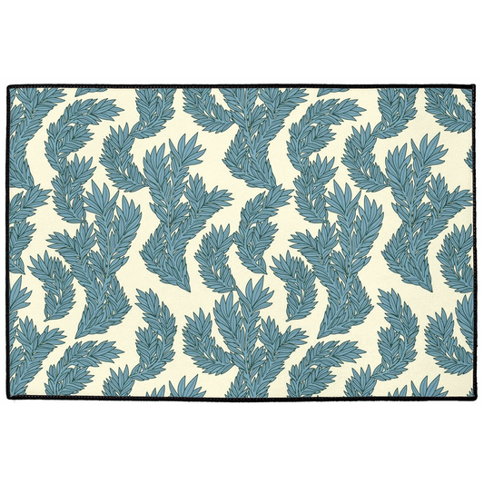 Floral Indoor/Outdoor Floor Mat William Morris Cream Blue Leaf