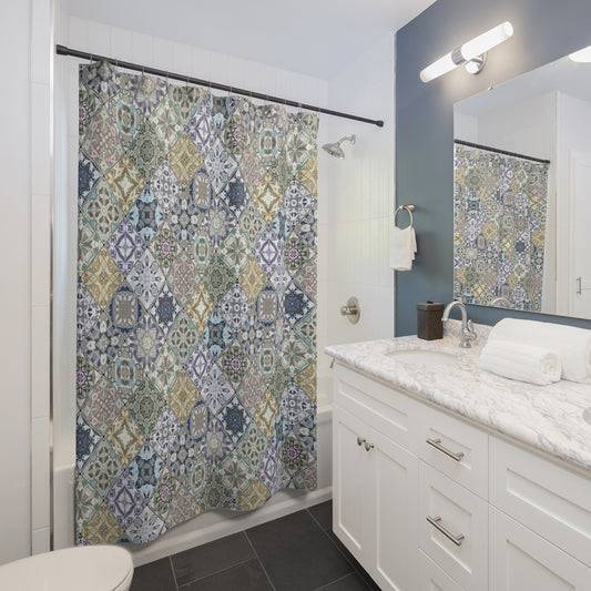 Azulejos Shower Curtain Blue Multi