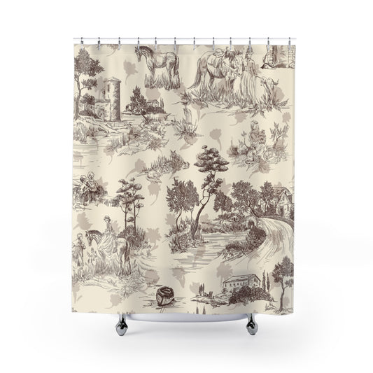 Vintage Sepia Toile de Jouy Shower Curtain