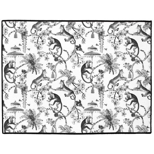 Chinoiserie Indoor/Outdoor Floor Mat Black Toile de Jouy Monkey