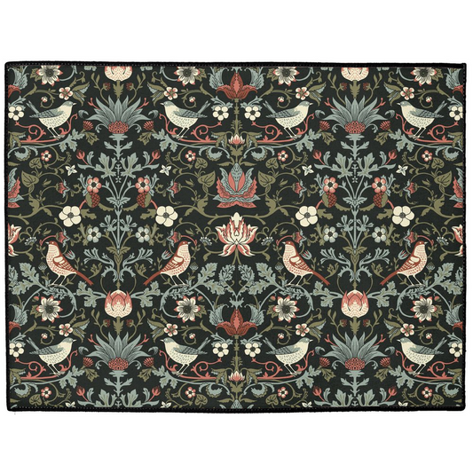 Enchanted Strawberry Thief Indoor/Outdoor Floor Mat William Morris Black
