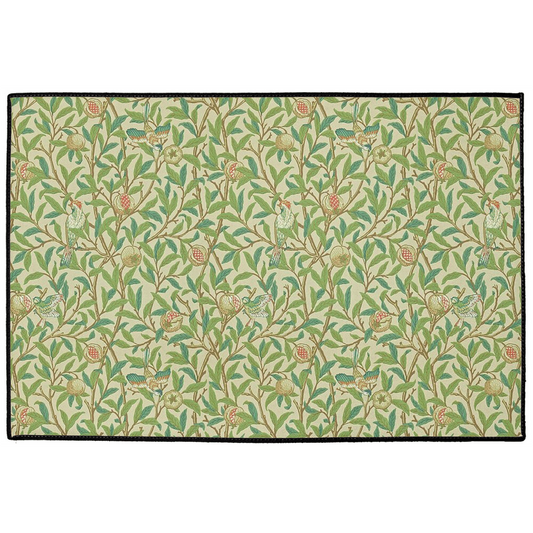 Bird & Pomegranate Indoor/Outdoor Floor Mat William Morris Green Parchment
