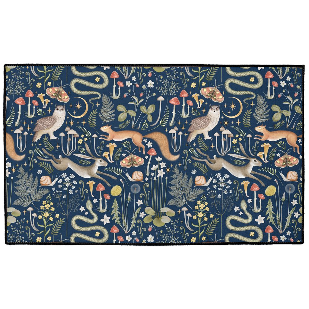 Enchanted Woodland Indoor/Outdoor Floor Mat Navy Blue Forest Animals