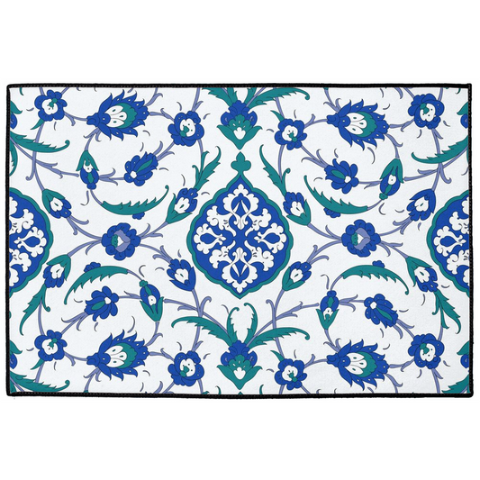 Sofia Ottoman Indoor/Outdoor Floor Mat Green Blue Arabesque