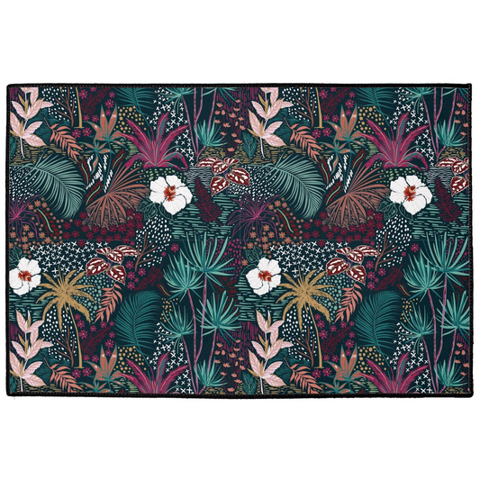 Dark Jungle Indoor/Outdoor Floor Mat Black Floral