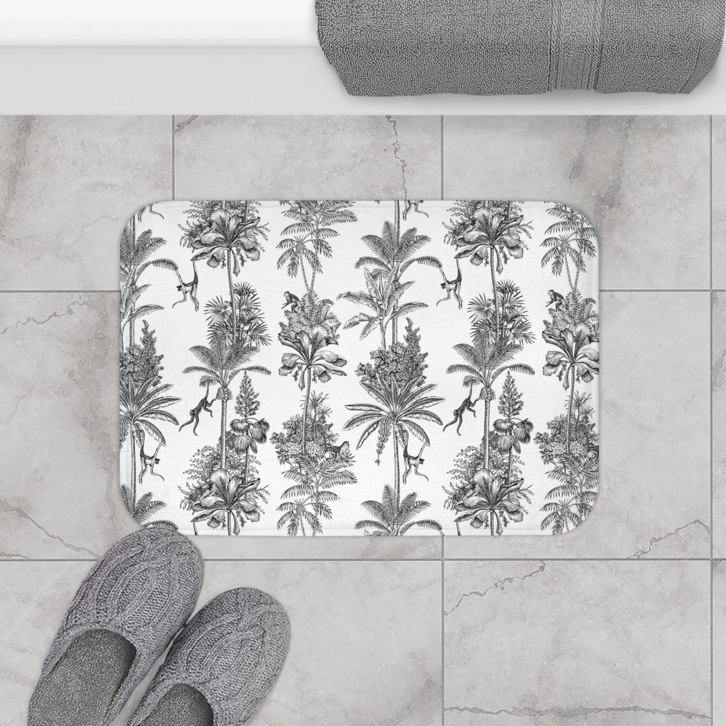 Toile de Jouy Bath Mat Black Monkey Jungle