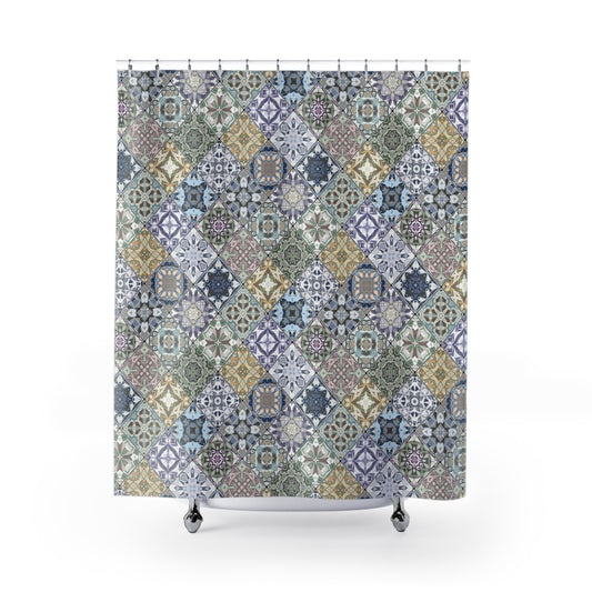 Azulejos Shower Curtain Blue Multi