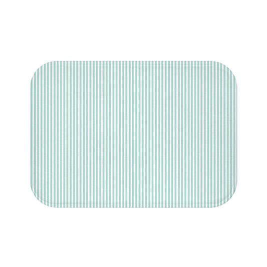 Seersucker Stripe Bath Mat Aqua Mint & White