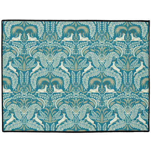 Magical Woodland Deer Indoor/Outdoor Floor Aqua Blue Green