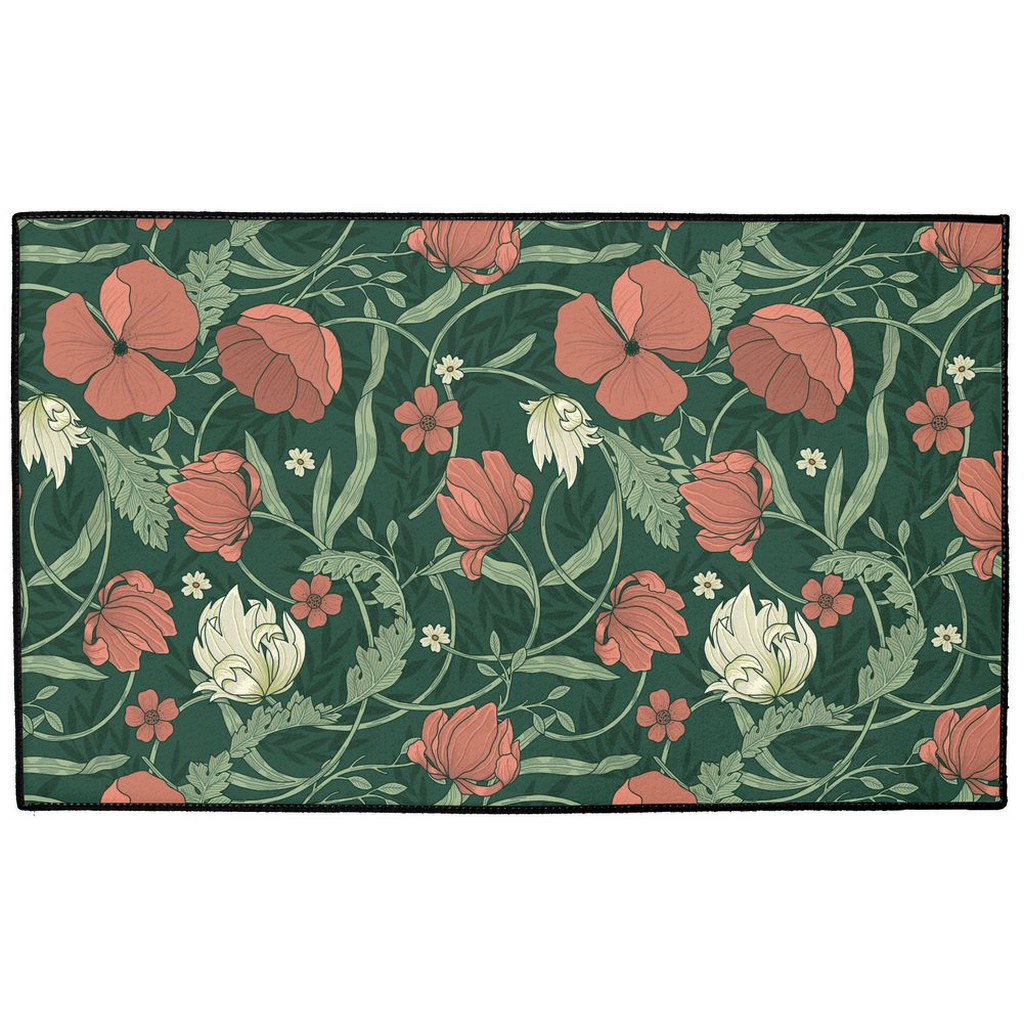 Poppy Indoor/Outdoor Floor Mat William Morris Green Red