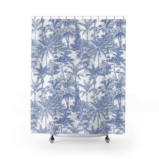 Blue Jungle Leaves Shower Curtain