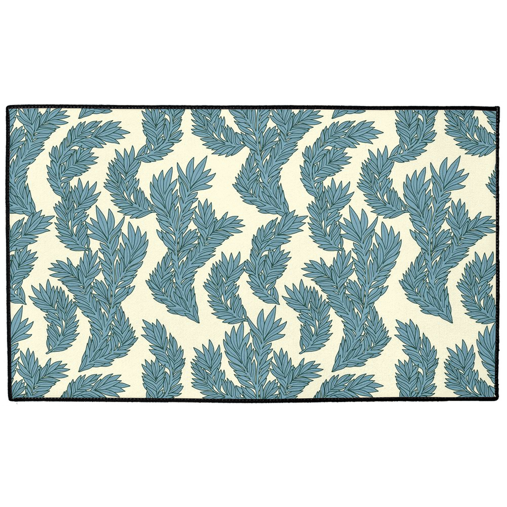 Floral Indoor/Outdoor Floor Mat William Morris Cream Blue Leaf
