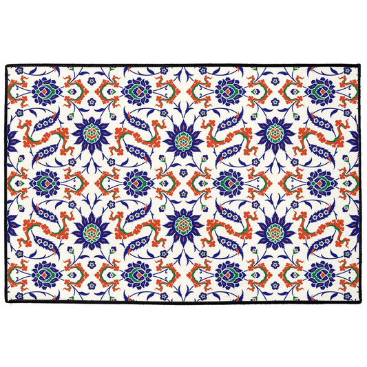 Aysun Ottoman Indoor/Outdoor Floor Mat Blue Orange Arabesque