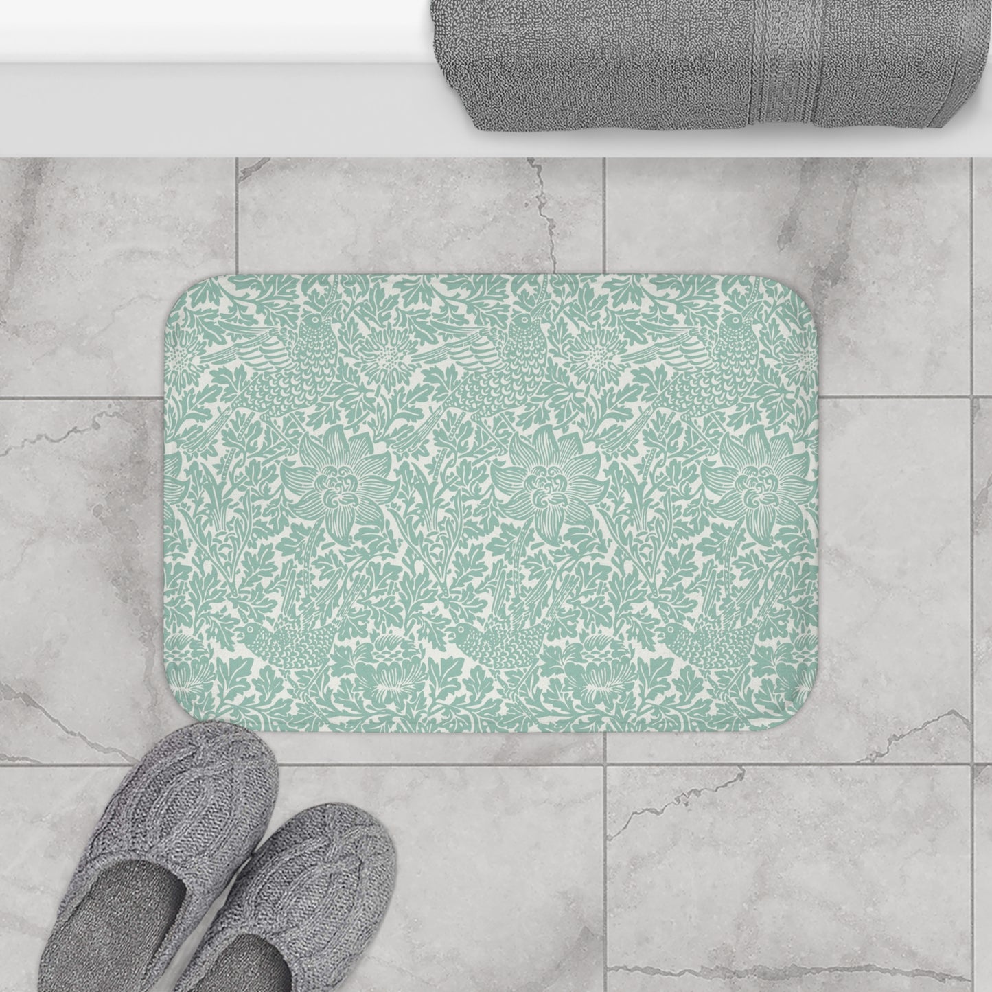 William Morris Bath Mat Bird & Anemone Mint Aqua