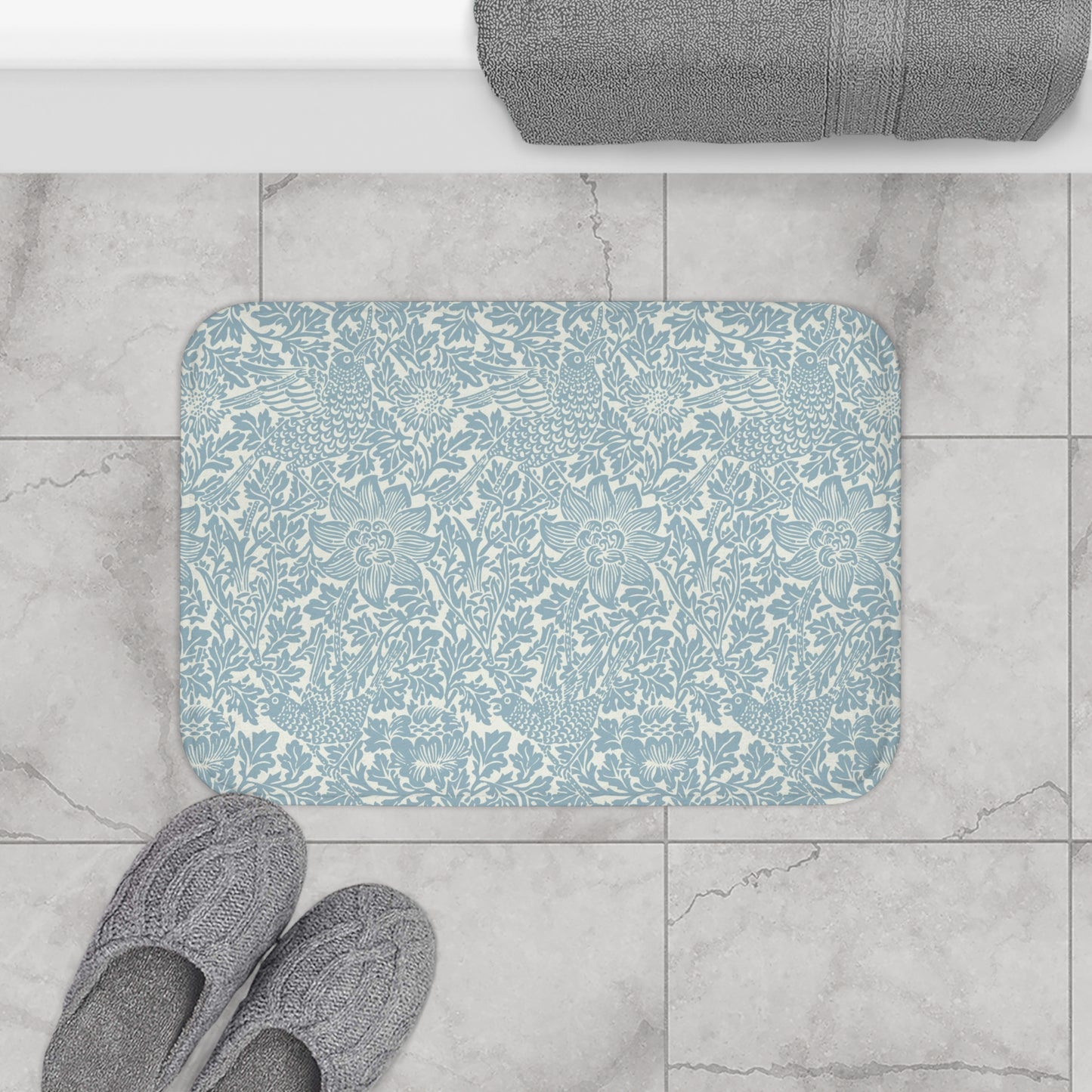 William Morris Bath Mat Bird & Anemone Soft Blue
