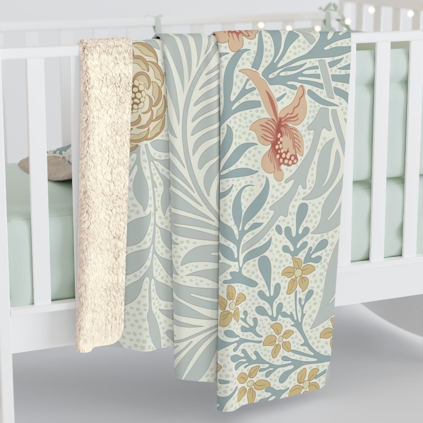 William Morris Larkspur Blue Peach Fleece Lined Blanket