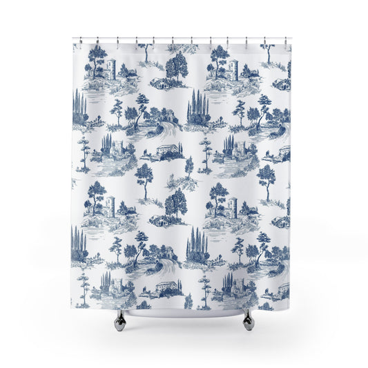 Toile de Jouy Navy Blue Shower Curtain