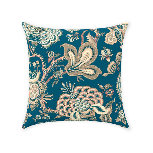Hamptons Chintz Cotton Pillow Cover Teal Peach Floral