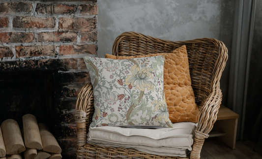 Enchanted Golden Lily Outdoor Pillow William Morris Light Sage Green