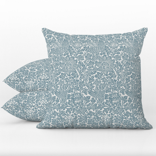 Bird & Anemone Outdoor Pillows William Morris Slate Blue