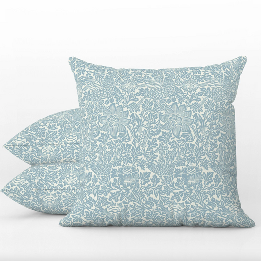 Bird & Anemone Outdoor Pillow William Morris Soft Blue