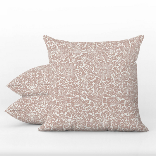 Bird & Anemone Outdoor Pillow William Morris Terracotta