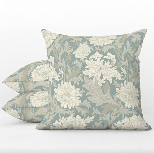 Chrysanthemum Outdoor Pillows William Morris Misty Gray