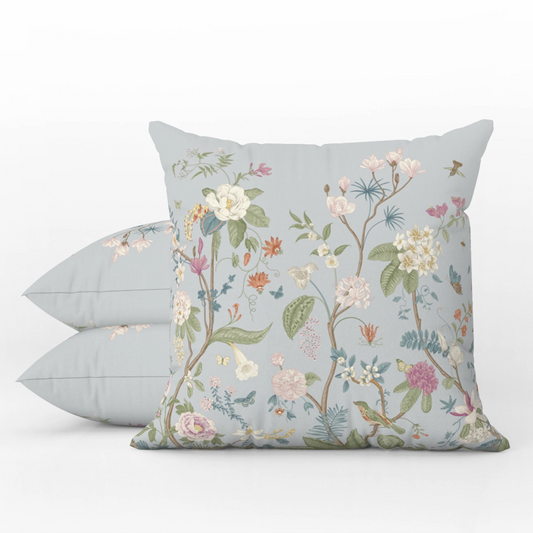 Chinoiserie Fresco Outdoor Pillows Misty Blue Floral