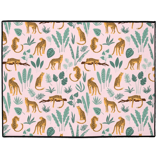 Chinoiserie Cheetah Indoor/Outdoor Floor Mat Baby Pink