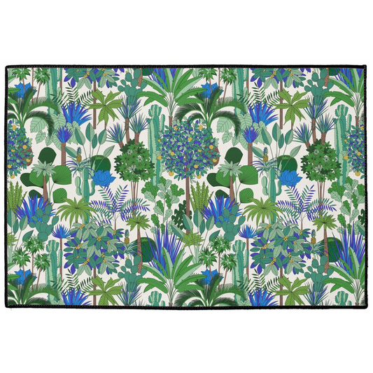 Retro Jungle Floor Mat Green Blue Botanical