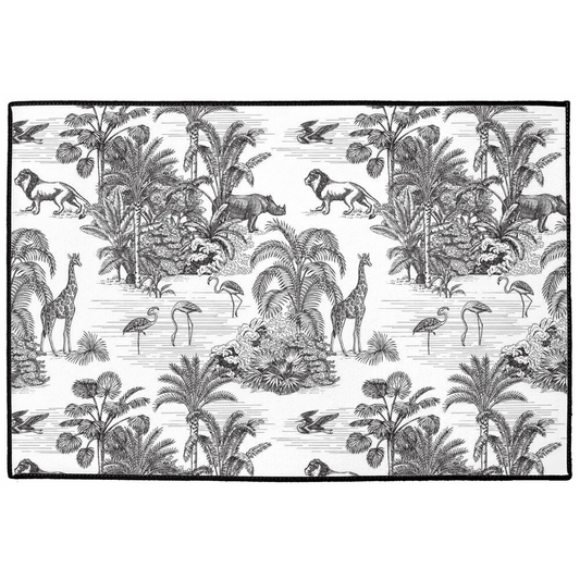 Lion Jungle Indoor/Outdoor Floor Mat Black Toile de Jouy