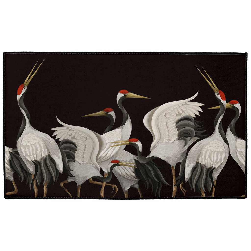 Japanese Heron Indoor/Outdoor Floor Mat Black