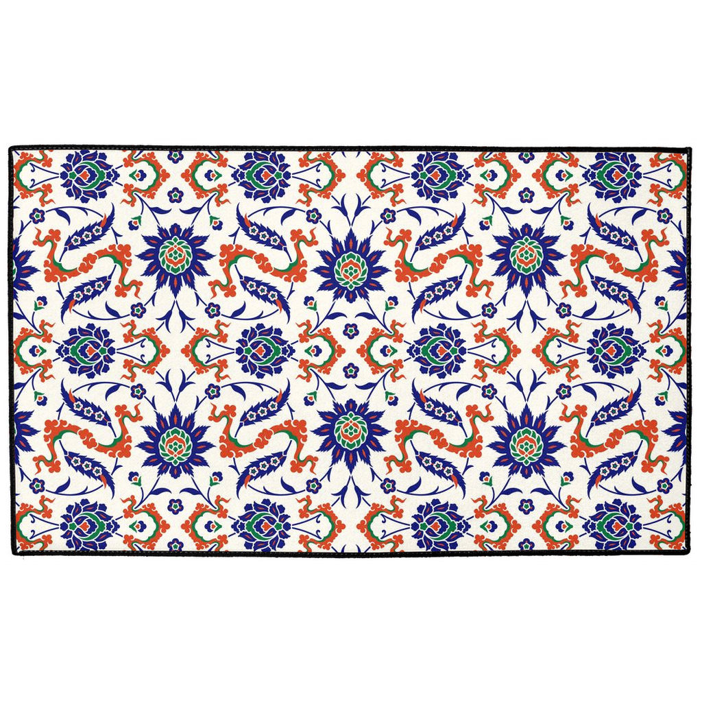 Aysun Ottoman Indoor/Outdoor Floor Mat Blue Orange Arabesque