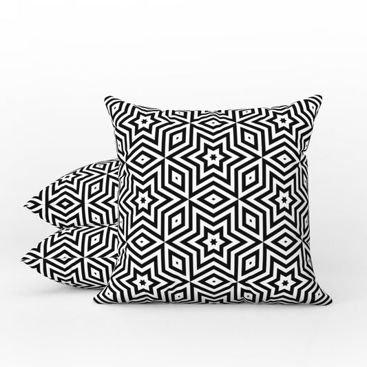 Abstract Star Outdoor Pillows Black & White