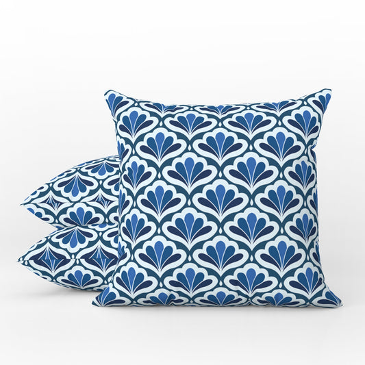 Retro Floral Outdoor Pillows Navy Blue