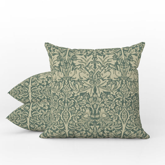 Brer Rabbit Outdoor Pillow William Morris Green Forest Manilla