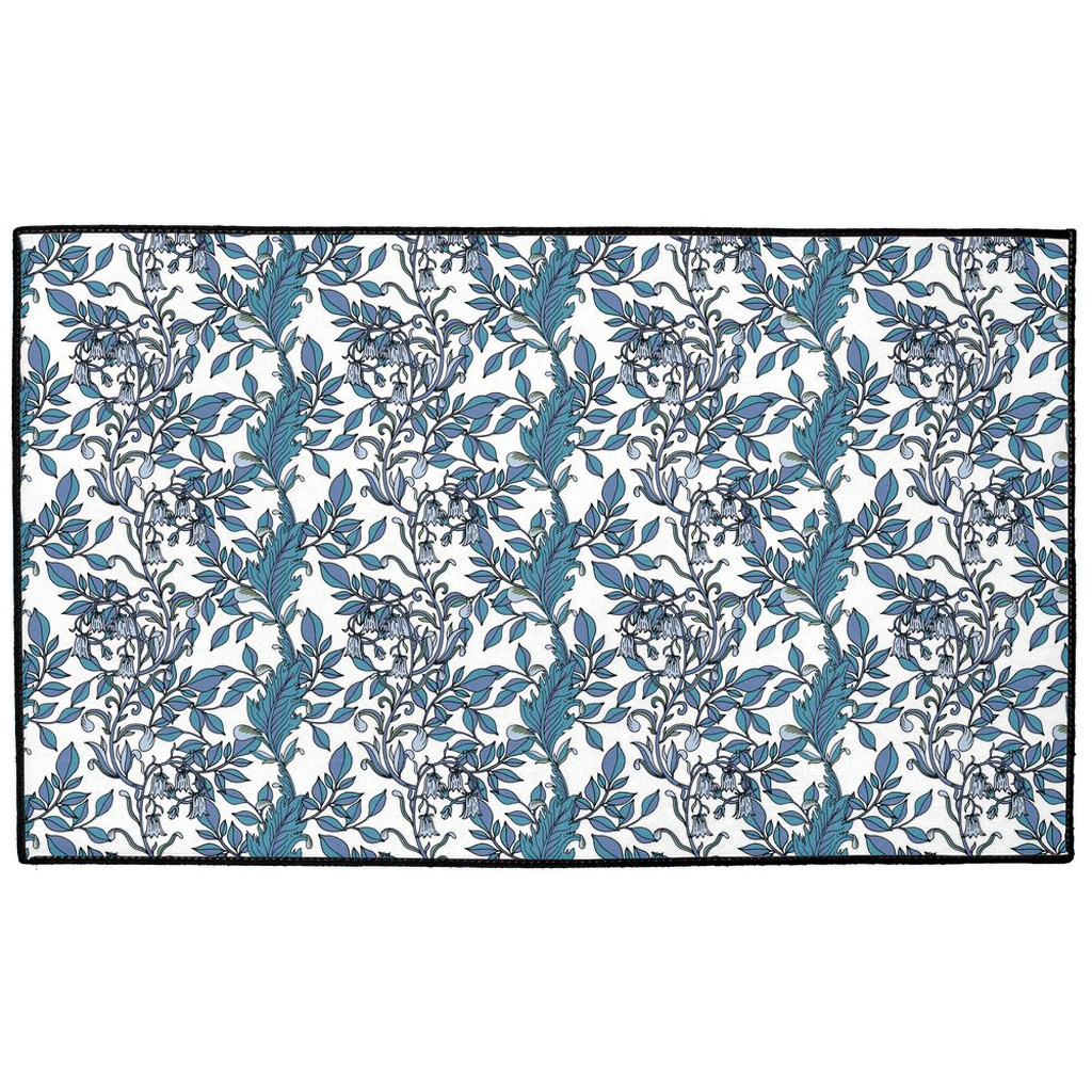 Floral Indoor/Outdoor Floor Mat William Morris Blue White