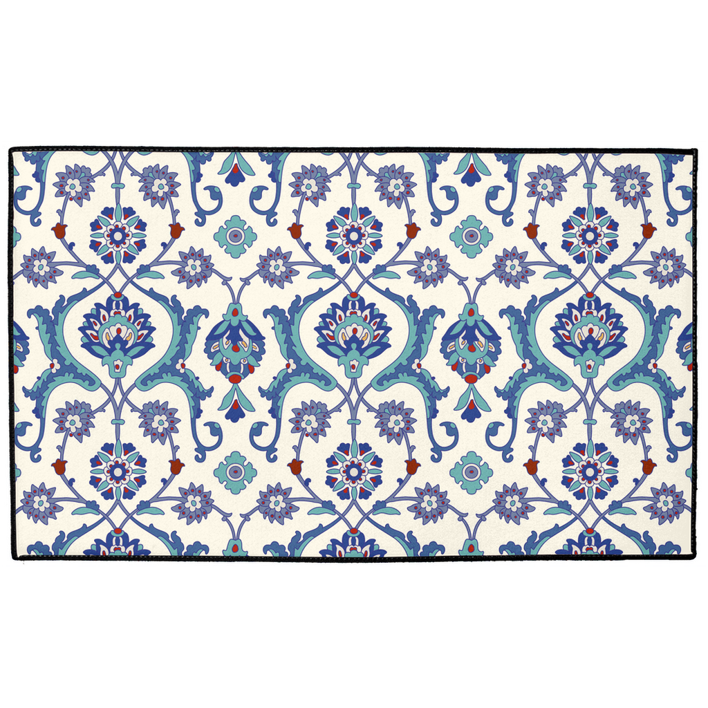 Antalya Ottoman Indoor/Outdoor Floor Mat Blue Cream Arabesque