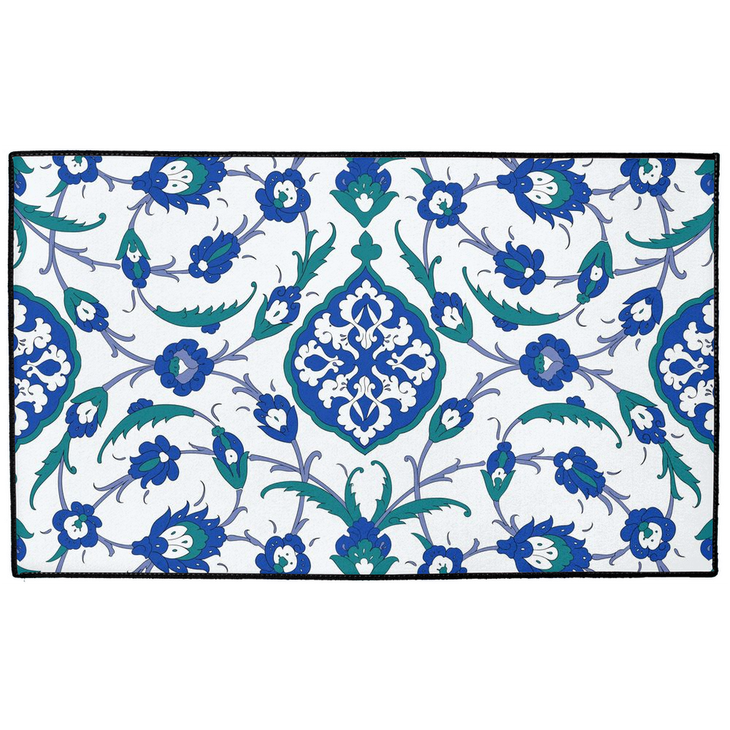 Sofia Ottoman Indoor/Outdoor Floor Mat Green Blue Arabesque