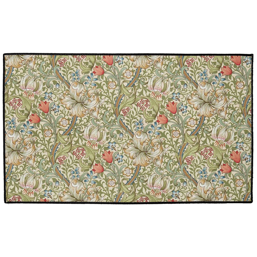 Golden Lily Indoor/Outdoor Floor Mat William Morris Green Gold